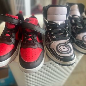 Two pairs - one red and black Nikes and Kids High-Top Pokemon Sneakers